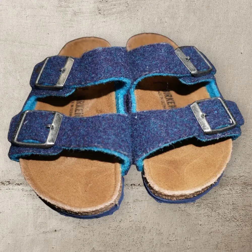 Birkenstock Arizona Kids Wool Felt Sandals Blue Teal EU 27 US 9 Double Strap